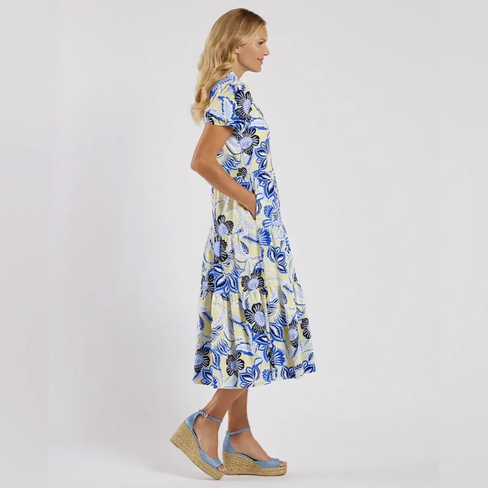 NWT Jude Connally Blue and White Floral Midi Dress - Picture 5 of 5